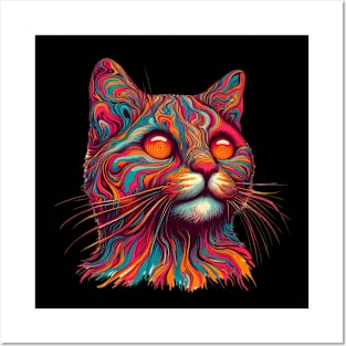 trippy psychedelic cat art Posters and Art